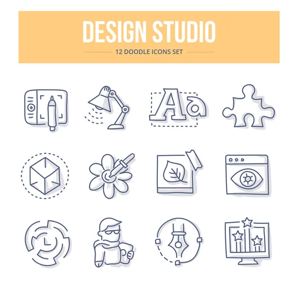 Design Studio Doodle Icons — Stock Vector