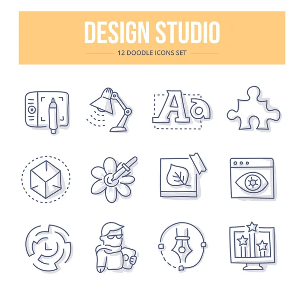 Design Studio Doodle Icoane — Vector de stoc