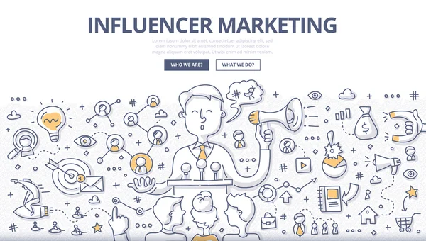 Influenceur Marketing Doodle Concept — Image vectorielle