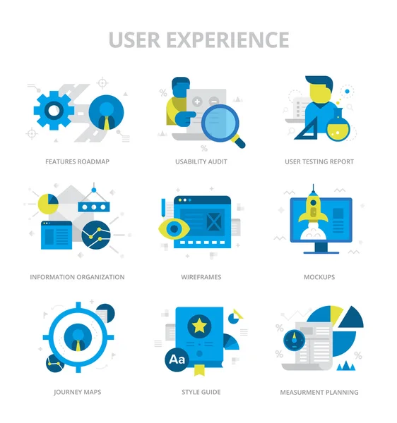 Experiência do usuário ícones planos —  Vetores de Stock