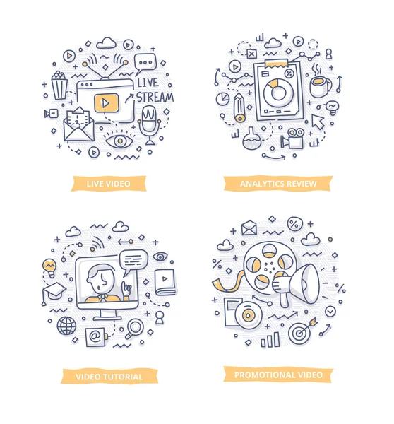 Marketing vidéo Doodle Illustrations — Image vectorielle