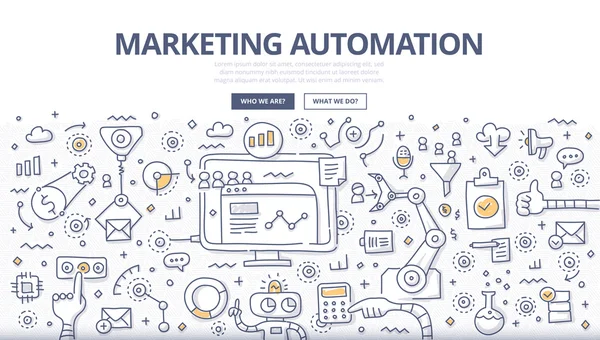 Concepto de Doodle de automatización de marketing — Vector de stock