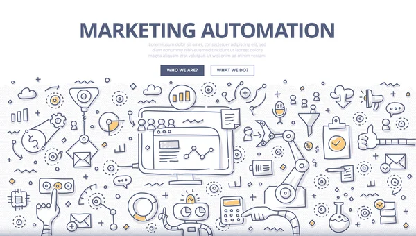 Automatisation du marketing Doodle Concept — Image vectorielle