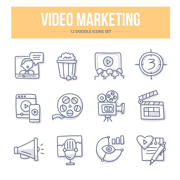 Video Marketing Doodle Iconos — Archivo Imágenes Vectoriales