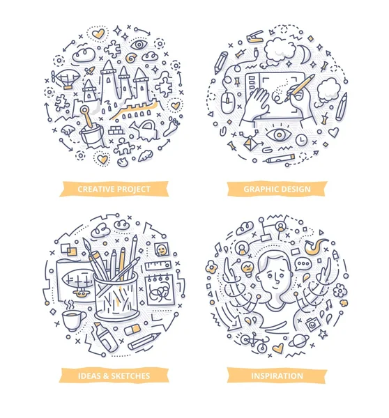 Processus créatif Doodle Illustrations — Image vectorielle