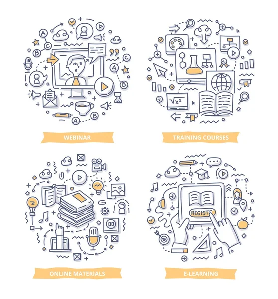 在线学习涂鸦插图 — 图库矢量图片