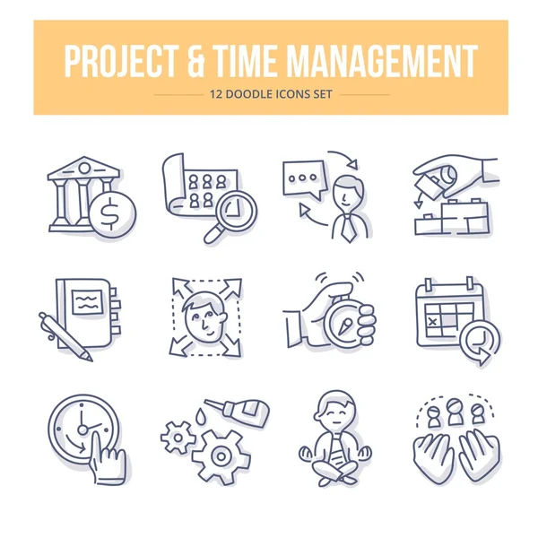 Project & Time Management Doodle Icons — Stock Vector