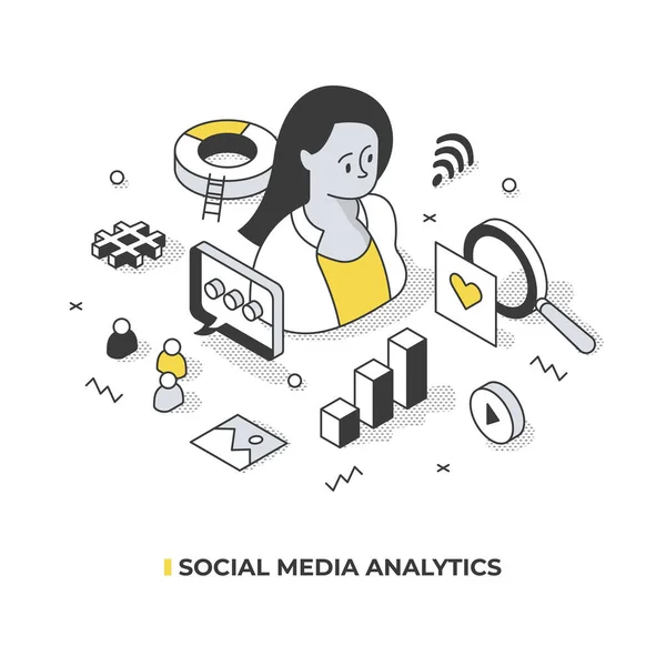 Koncepcja Analizy Mediów Społecznościowych Proces Śledzenia Gromadzenia Danych Sieci Społecznościowych — Wektor stockowy