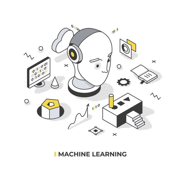 Makine Öğrenimi Robot Programlanmadan Öğreniyor Gelişiyor Yapay Zeka Dijital Düşünme — Stok Vektör