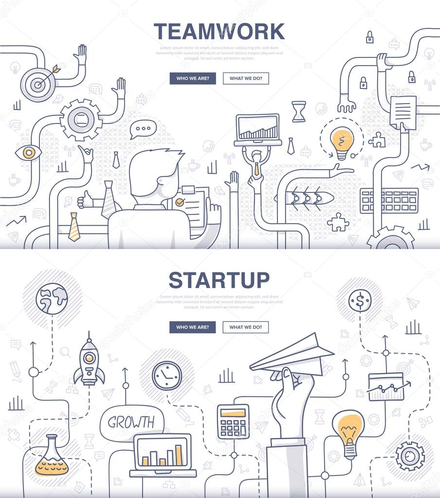 Startup and Teamwork Doodle Concepts