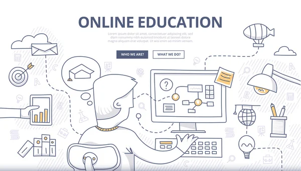 Educación en línea Doodle Concept — Vector de stock