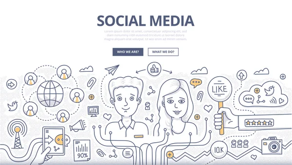 Conceito doodle mídia social —  Vetores de Stock