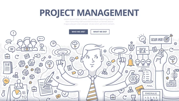 Project Management Concetto Doodle — Vettoriale Stock
