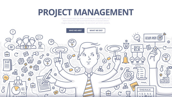 Gestión de proyectos Doodle Concept — Vector de stock