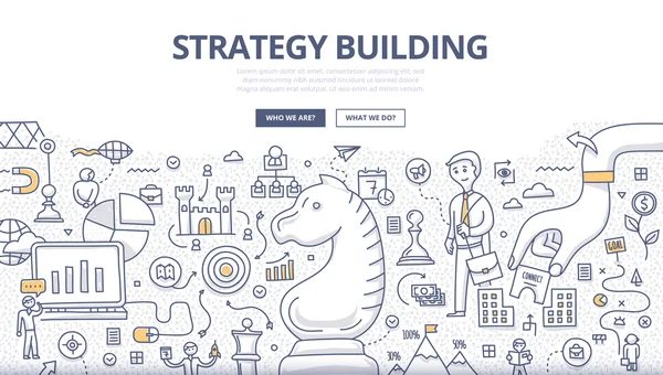 Concepto de construcción de estrategia Doodle — Vector de stock