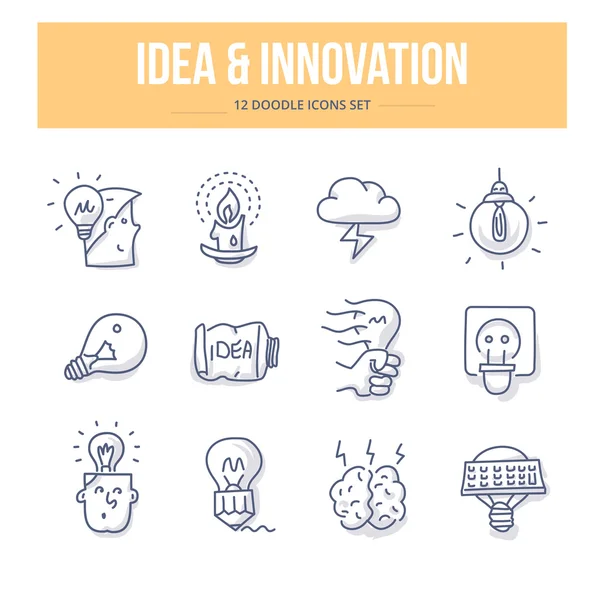 Idee & innovatie Doodle pictogrammen — Stockvector