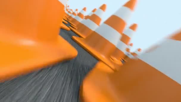 Voo de cones de tráfego sem fim — Vídeo de Stock
