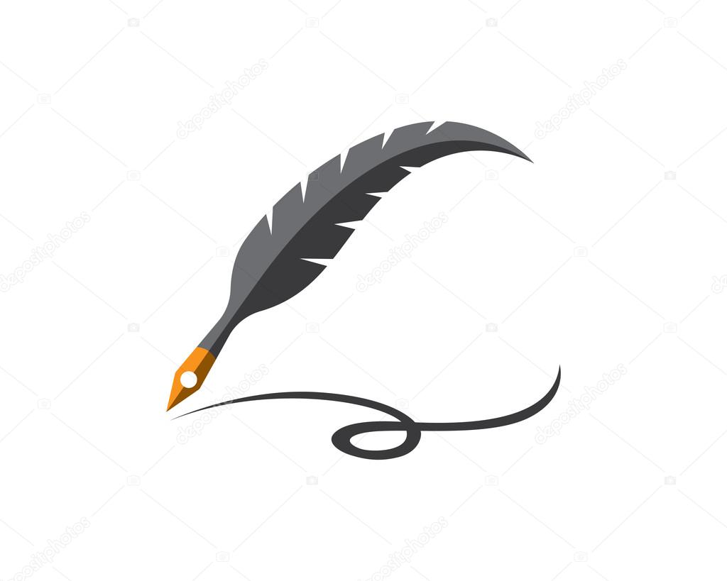 Vector logo design element on white background. Feather writing