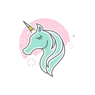 Tek boynuzlu at logosu vektör illüstrasyon tasarım şablonu