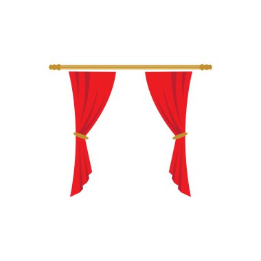 Kırmızı perde korteks iç kumaş iç kumaş kumaş tekstil lambrequin vektör illüstrasyon kürtain