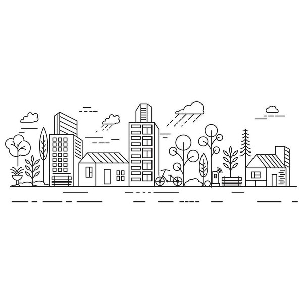 City Building Line art Vector icon design illustration Template