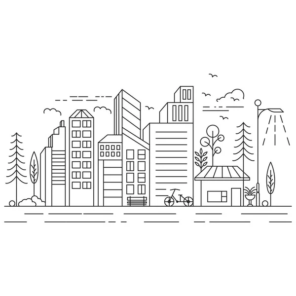 City Building Line Art Vector Icon Design Illustration Template — 스톡 벡터