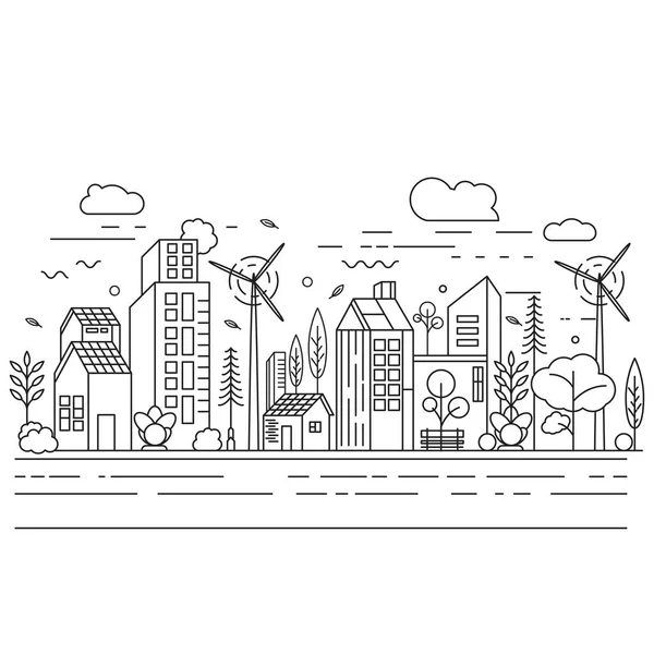 City Building Line Art Vector Icon Design Illustration Template — 스톡 벡터