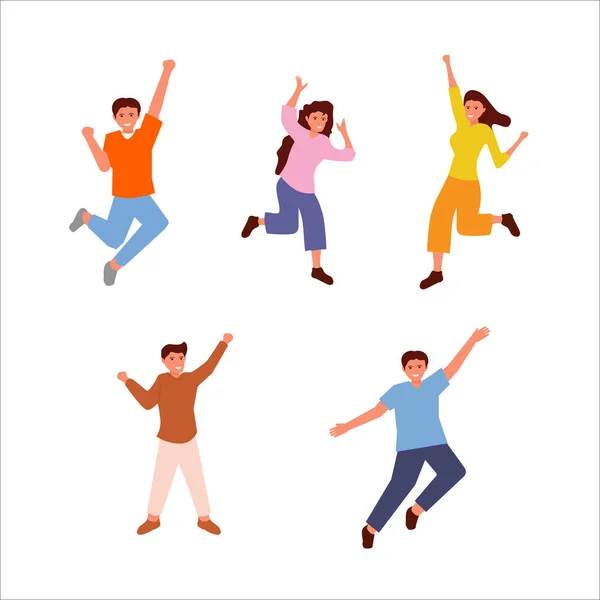 Conjunto Gente Feliz Celebrando Triunfo Logro Meta — Vector de stock