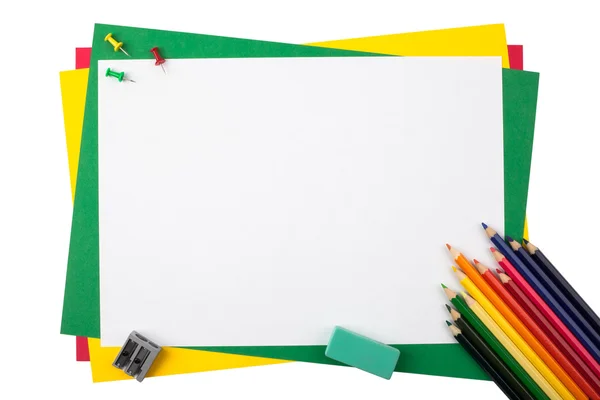 çok renkli kalemler, renkli kağıttan çerçeve.