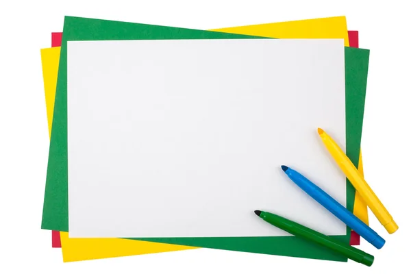 çok renkli kağıttan bir çerçeve üzerinde renkli işaretleyicileri.