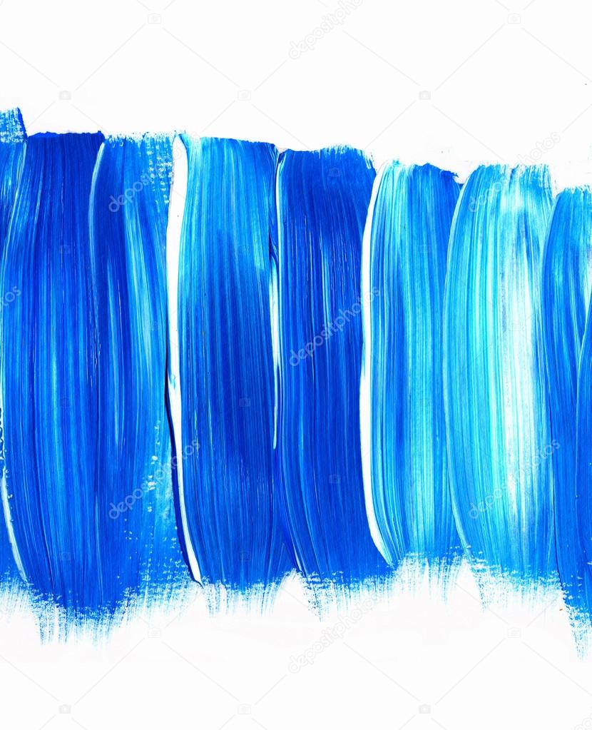 Blue acrylic paint stain isolated on white background. Dynamic Brush