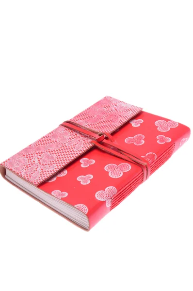 Pink leather notebook isolated on white background — Stock Photo, Image
