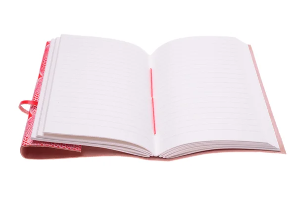 Páginas brancas do caderno. caderno de couro isolado no fundo branco — Fotografia de Stock