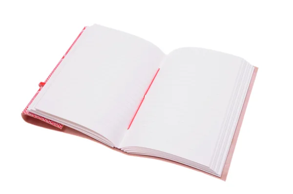 Fehér lapok a notebook. bőr notebook elszigetelt fehér background — Stock Fotó