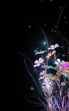 Çiçek Sanat Tasarımı. Yarısaydam Iridescent Çiçeklerle Soyut Güzel Çiçek Arkaplanı. 