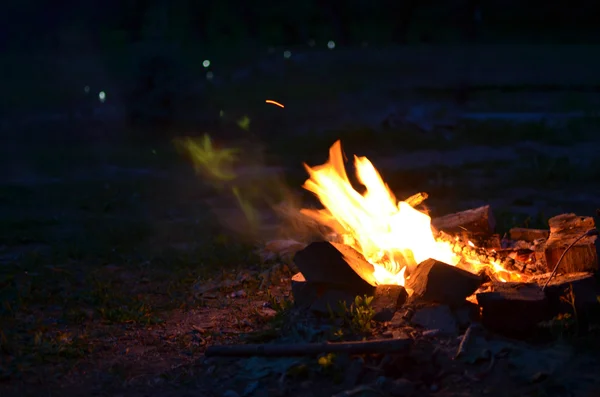 Fuego nocturno en el patio — Foto de Stock