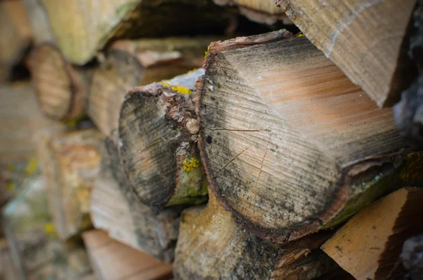 Natuurlijke houten achtergrond - closeup van gehakte brandhout — Stockfoto