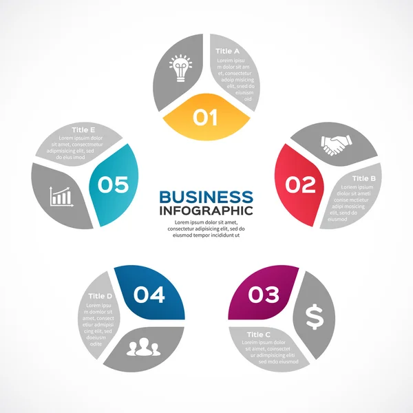 Infografía de flechas de círculo vectorial. Plantilla para diagrama de ciclo, gráfico, presentación y gráfico redondo. Signo de concepto de negocio con 5 opciones, partes, pasos o procesos . — Vector de stock