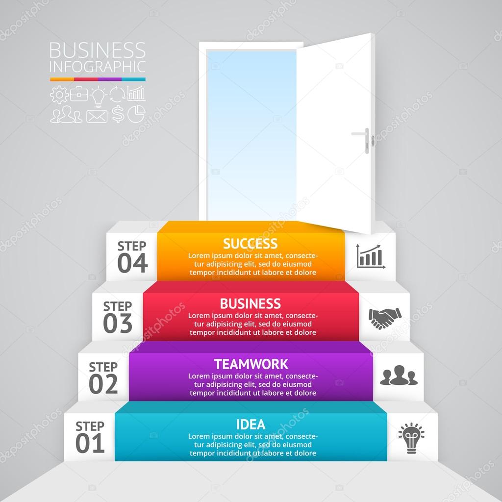 Vector 3d arrows infographic. Template for diagram, graph, presentation and chart. Business startup concept with 4 options, parts, steps or processes. Abstract background. Data visualization.