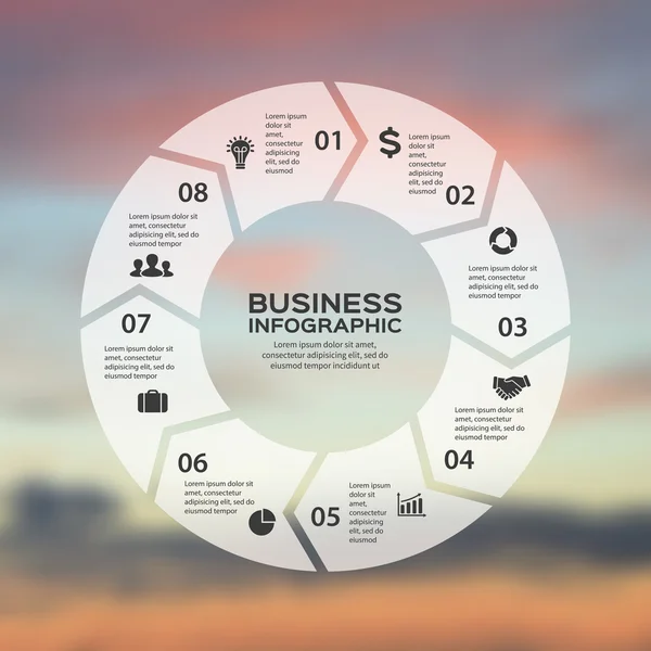 Vector circle arrows linear infographic. Template for cycle diagram, graph, presentation, round chart. Business concept with 3 options, parts, steps, processes. Blurred background. — ストックベクタ