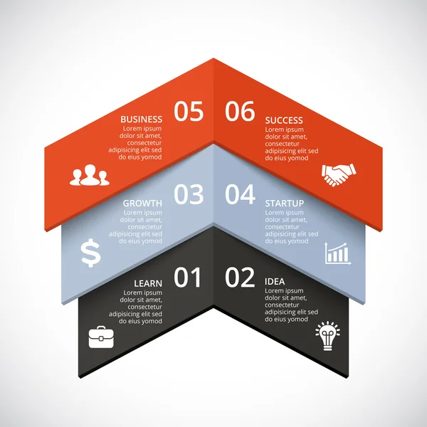 Naikkan panah infografis. Templat untuk diagram, grafik, presentasi dan grafik. Konsep startup bisnis dengan 3 pilihan, bagian, langkah atau proses. Latar belakang abstrak. Visualisasi data . - Stok Vektor