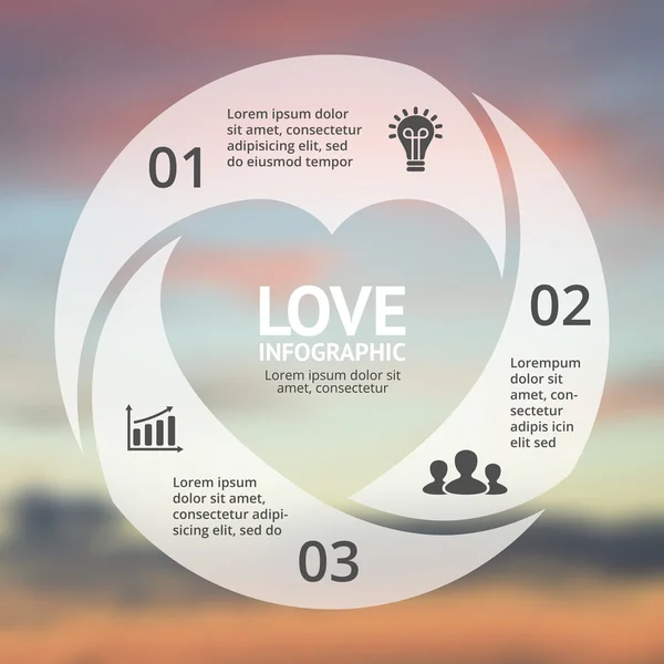 Infografía del círculo cardíaco vectorial. Plantilla para el diagrama del ciclo del amor, gráfico, presentación, gráfico redondo. Concepto de negocio con 3 opciones, partes, pasos, procesos. Feliz día de San Valentín . — Archivo Imágenes Vectoriales