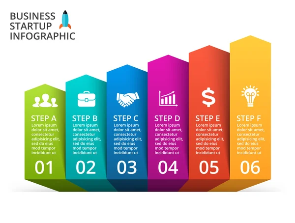 Vector arrows infographic, diagram, graph, presentation, chart. Business concept with 6 options, parts, steps, processes. Info graphic growth data lines template. — Stock Vector