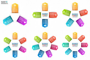 Vektör daire okları Infographic, diyagram, grafik, tanıtım, grafik. İş döngüsü kavramı ile 3, 4, 5, 6, 7, 8 seçenekleri, parçalar, adımları, süreçler. Bilgi grafik veri şablonu. Hedef Pazar.