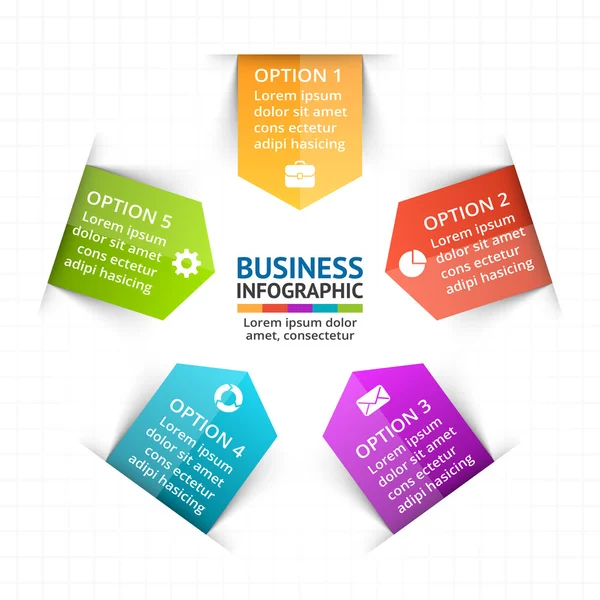 Infográfico de setas do círculo vetorial, diagrama, gráfico, apresentação, gráfico. Conceito de ciclo de negócios com 5 opções, peças, etapas, processos. Modelo de dados gráficos de informação . — Vetor de Stock