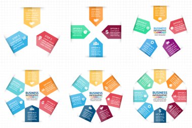 Vektör daire okları Infographic, diyagram, grafik, tanıtım, grafik. İş döngüsü kavramı ile 3, 4, 5, 6, 7, 8 seçenekleri, parçalar, adımları, süreçler. Bilgi grafik veri şablonu. Hedef Pazar.