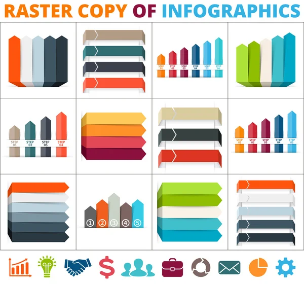 Setas infográfico, diagrama, gráfico, apresentação, gráfico. Conceito de negócio com 3, 4, 5, 6 opções, peças, passos, processos. Modelo de linhas de dados de crescimento gráfico de informações. Raster cópia . — Fotografia de Stock