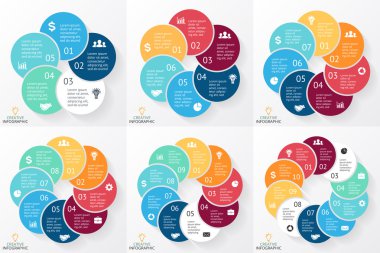 Vektör daire okları infographics ayarla gücünü, diyagram, grafik, sunu grafik. İş kavramı ile 5, 6, 7, 8, 9, 10 seçenekleri, parçalar, adımları, süreçler.