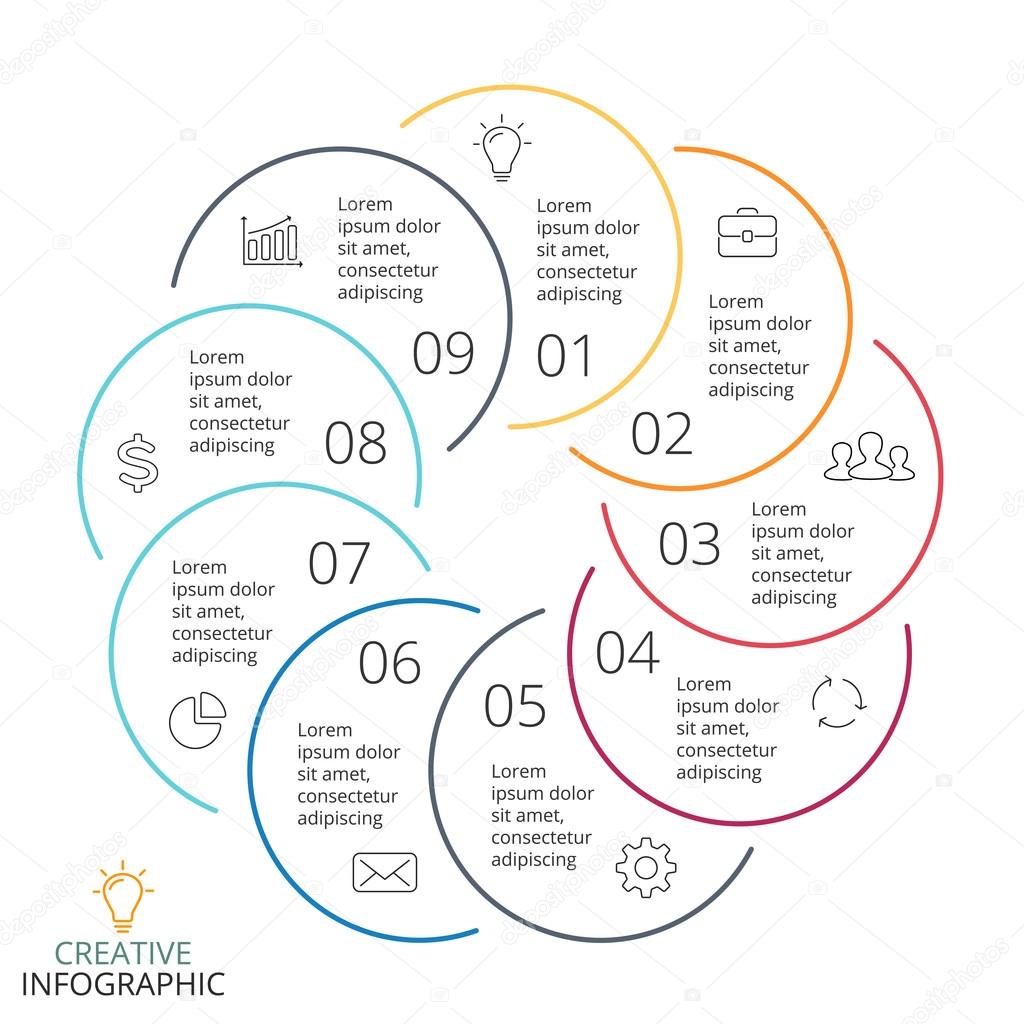 サークル矢印直線インフォ グラフィックをベクトル サイクル図 最小限のグラフ フラット プレゼンテーション グラフ 9 のオプション 部品 手順 ビジネス概念の処理します ストックベクター C Theseamuss