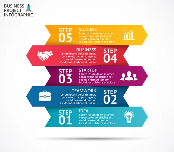 Infographie des flèches vectorielles, diagramme, présentation graphique. Concept d'entreprise avec 5 options, pièces, étapes, processus . — Image vectorielle